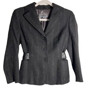 John Varvatos Womens Pin Stripe Fitted wool Jacket Size 42 Black Belted alpaca